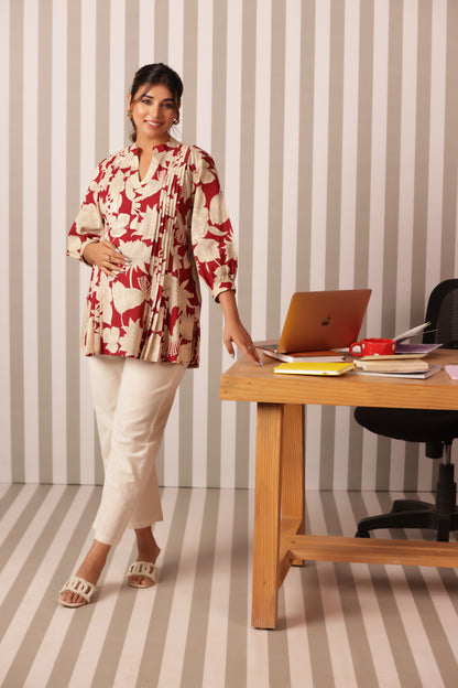 Wine & Ivory Bloom Maternity & Nursing Top