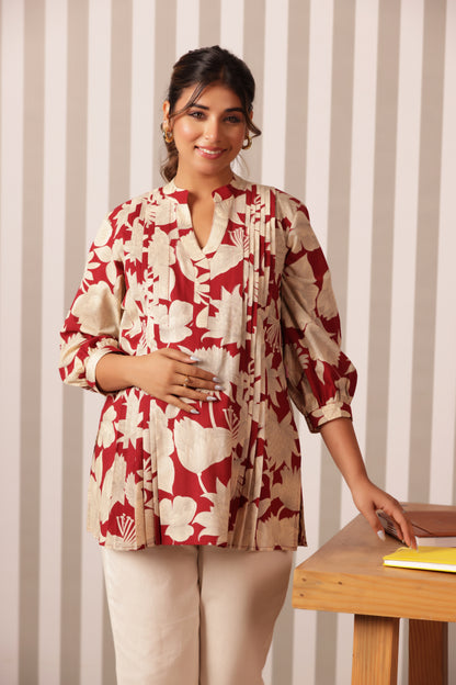 Wine & Ivory Bloom Maternity & Nursing Top