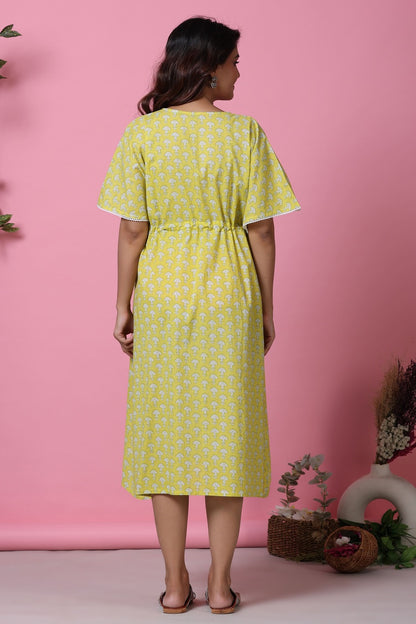 Mushrooms On Yellow Maternity & Nursing Kaftan Dress