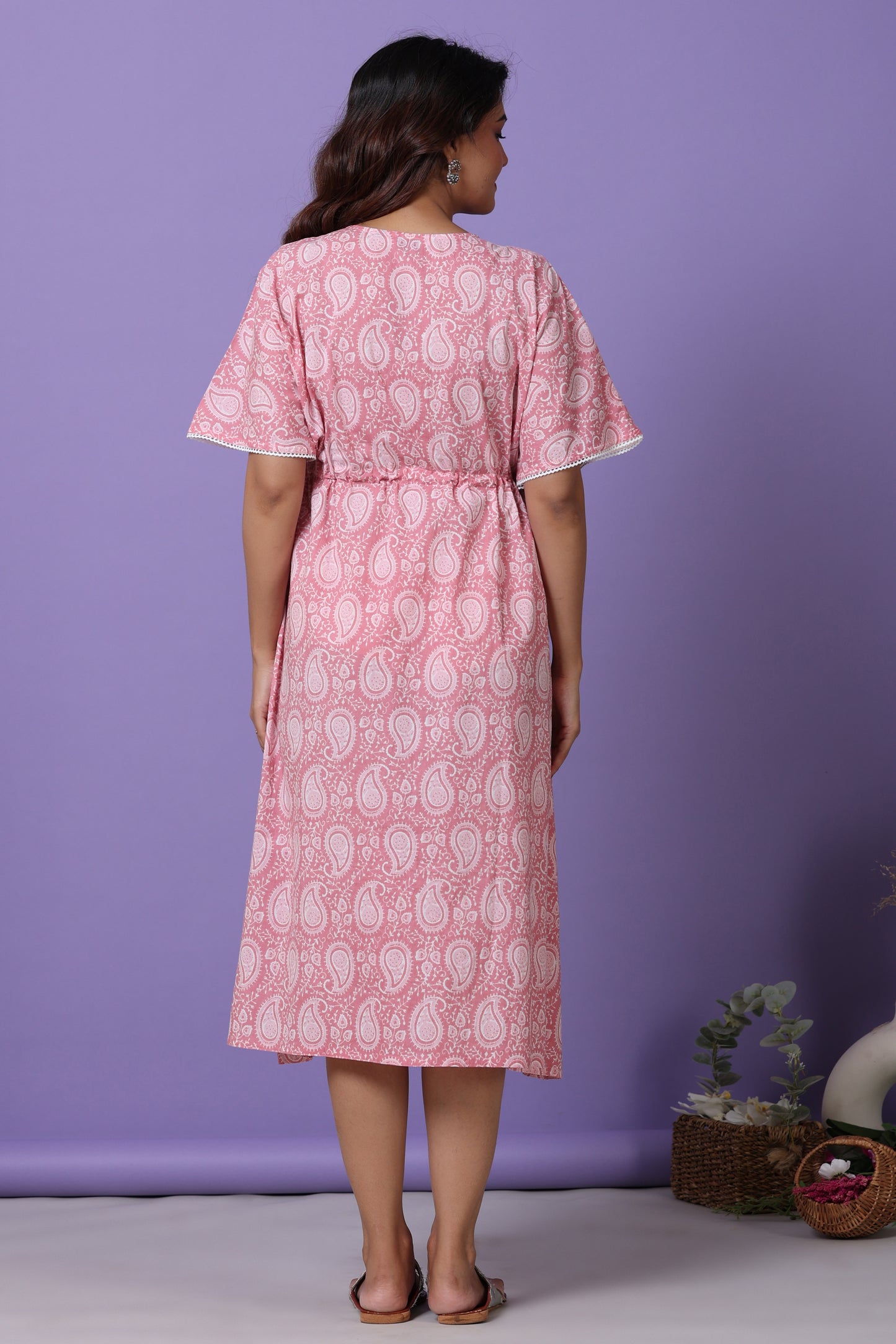 Paisley Finesse Pink Maternity & Nursing Kaftan Dress