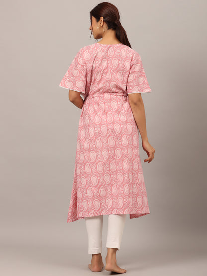 Paisley Finesse Pink Maternity & Nursing Kaftan Kurta