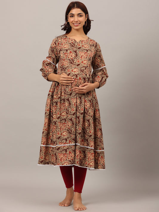 Florals On Grey Maternity & Nursing Kurta