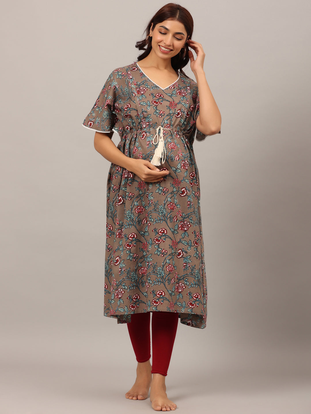 Rustic Grey Maternity & Nursing Kaftan Kurta