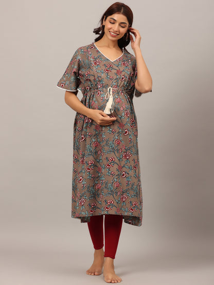 Rustic Grey Maternity & Nursing Kaftan Kurta