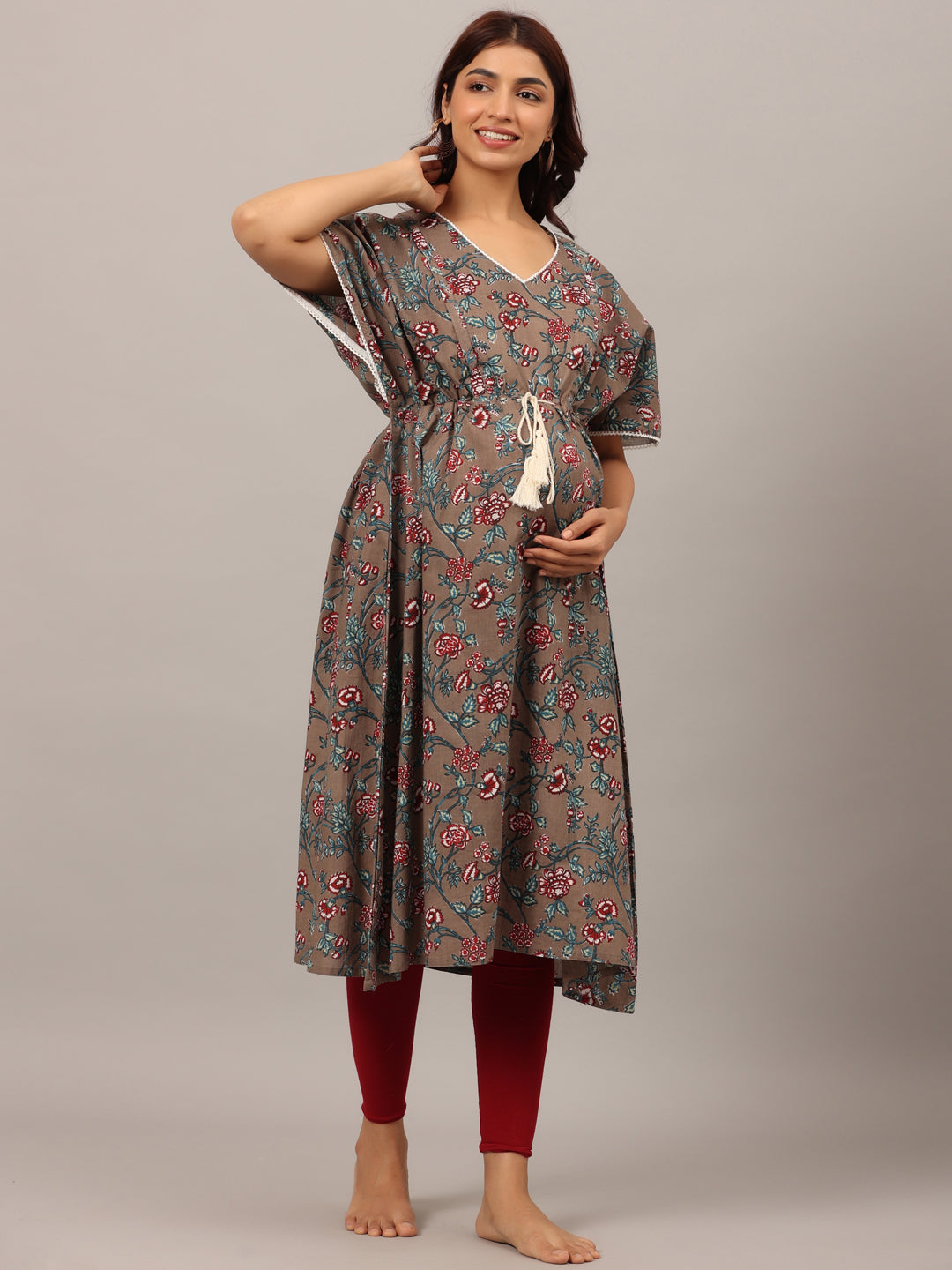 Rustic Grey Maternity & Nursing Kaftan Kurta