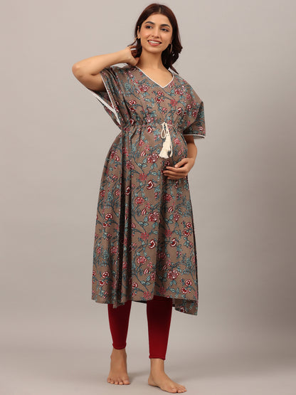 Rustic Grey Maternity & Nursing Kaftan Kurta