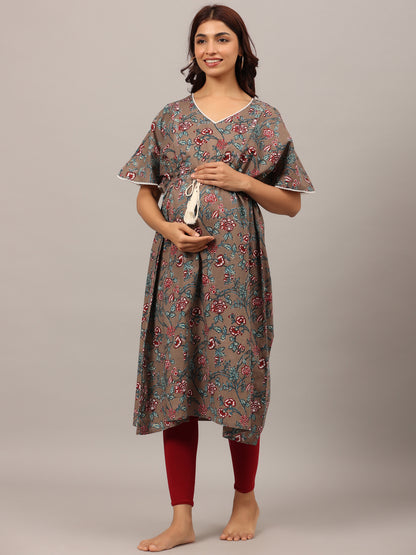 Rustic Grey Maternity & Nursing Kaftan Kurta