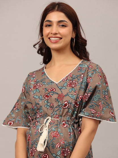 Rustic Grey Maternity & Nursing Kaftan Kurta