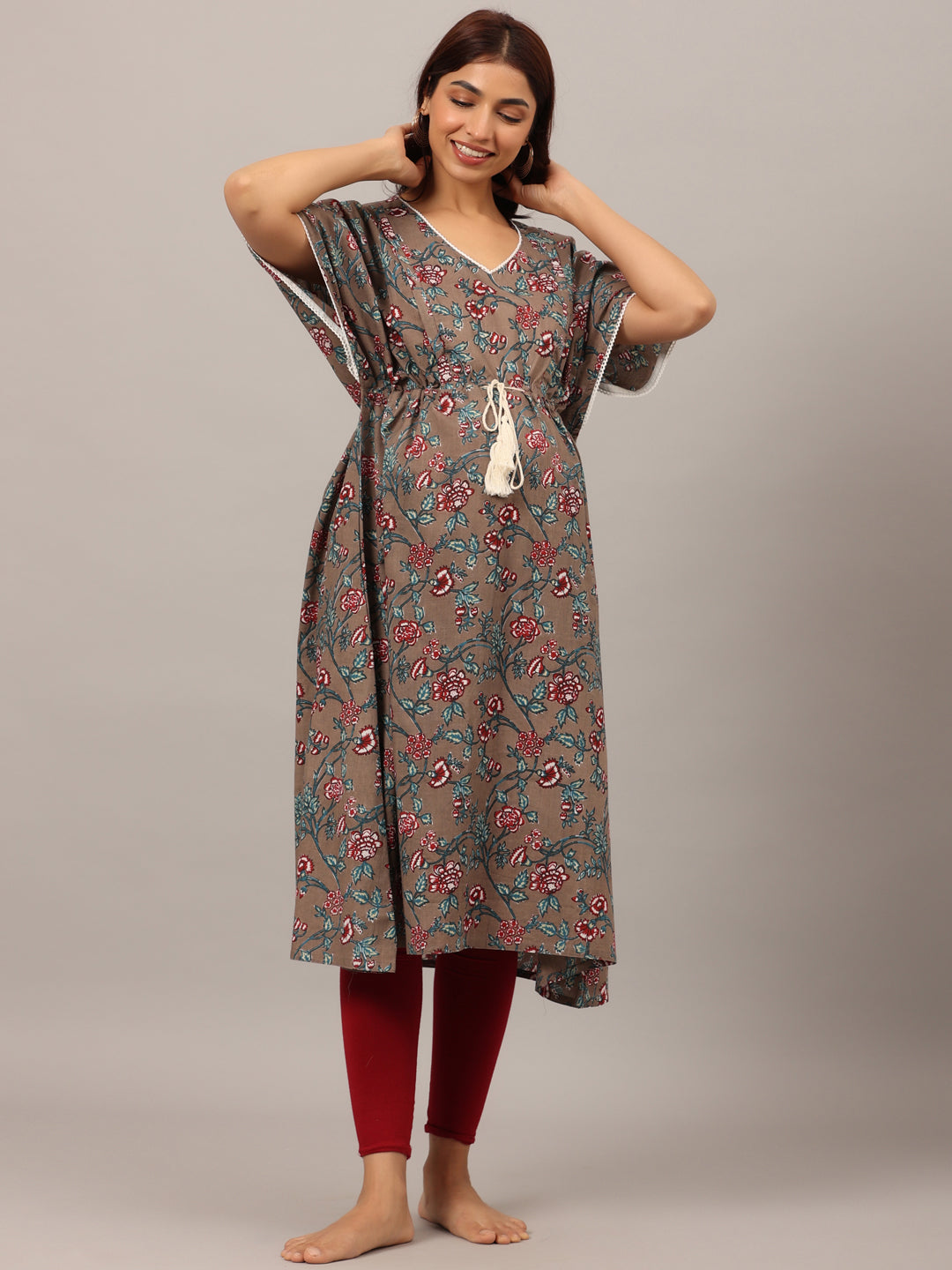 Rustic Grey Maternity & Nursing Kaftan Kurta
