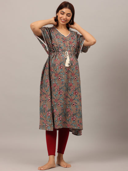 Rustic Grey Maternity & Nursing Kaftan Kurta