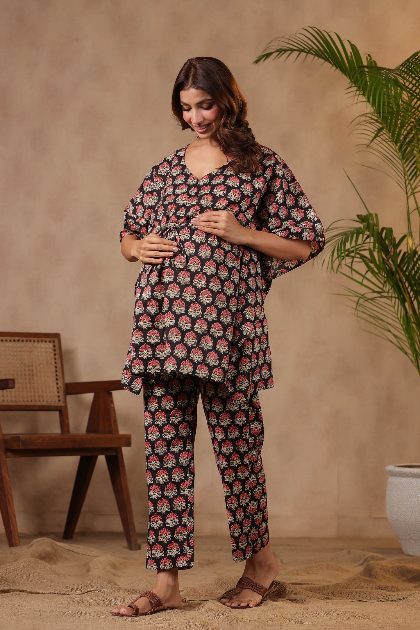 Midnight Blossom Maternity & Nursing Kaftan Set