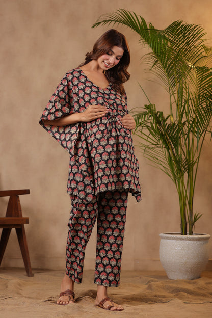 Midnight Blossom Maternity & Nursing Kaftan Set