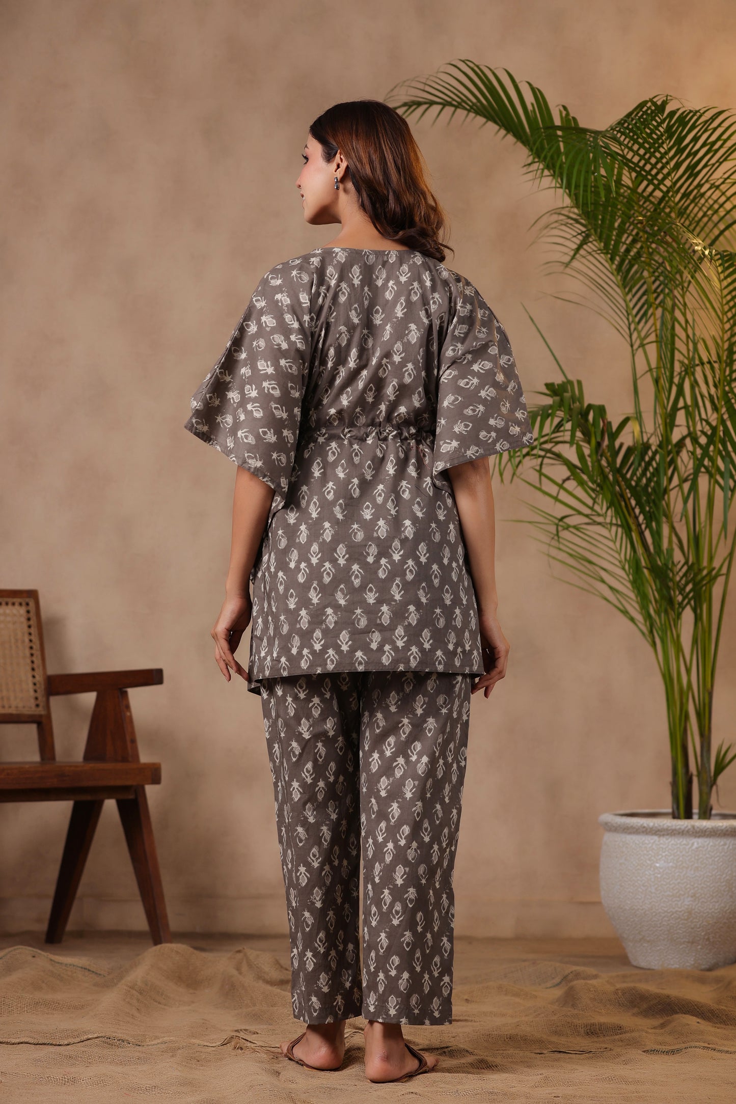 Grey Batik Maternity & Nursing Kaftan Set