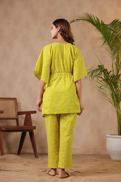 Mushrooms On Yellow Maternity & Nursing Kaftan Set