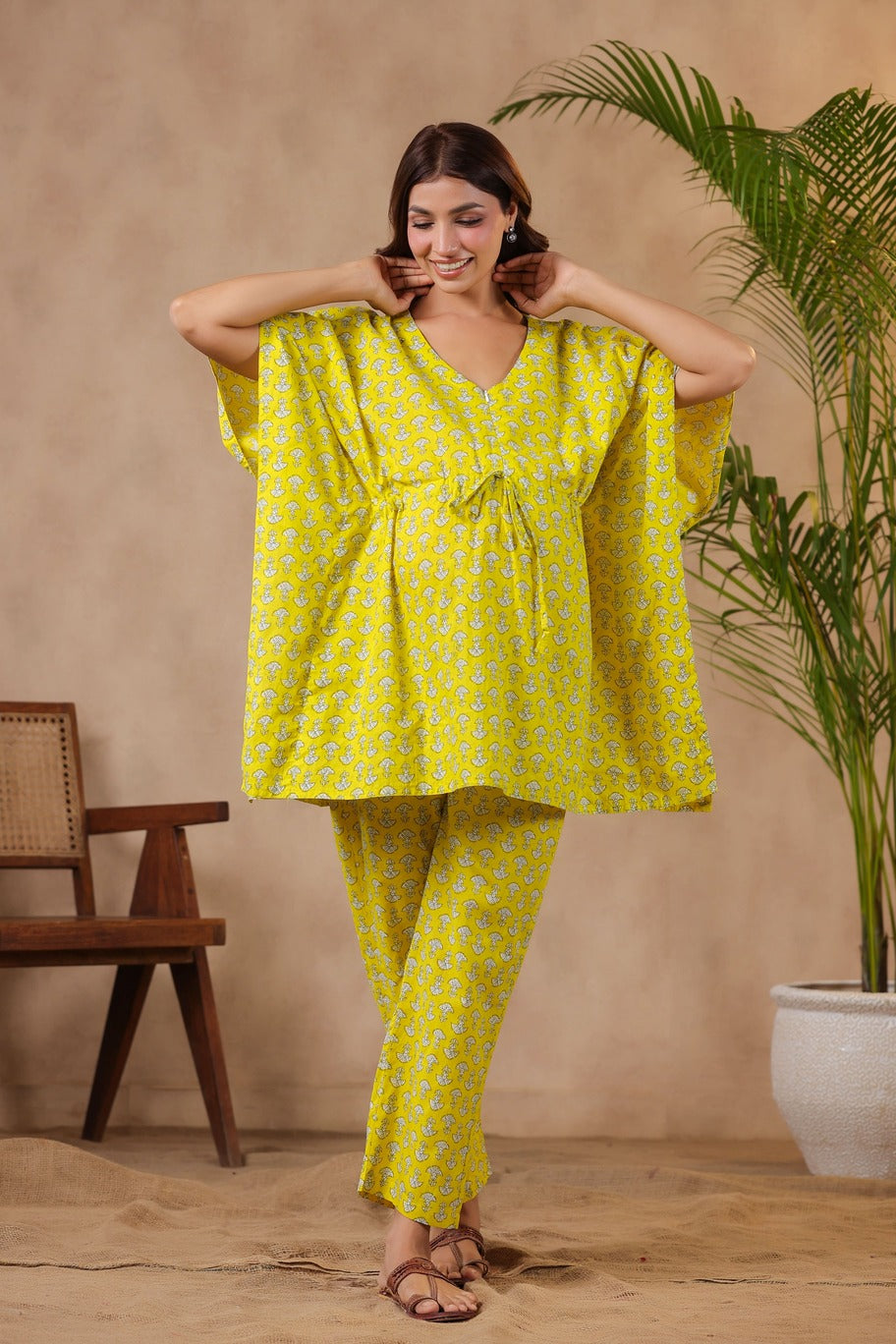 Mushrooms On Yellow Maternity & Nursing Kaftan Set