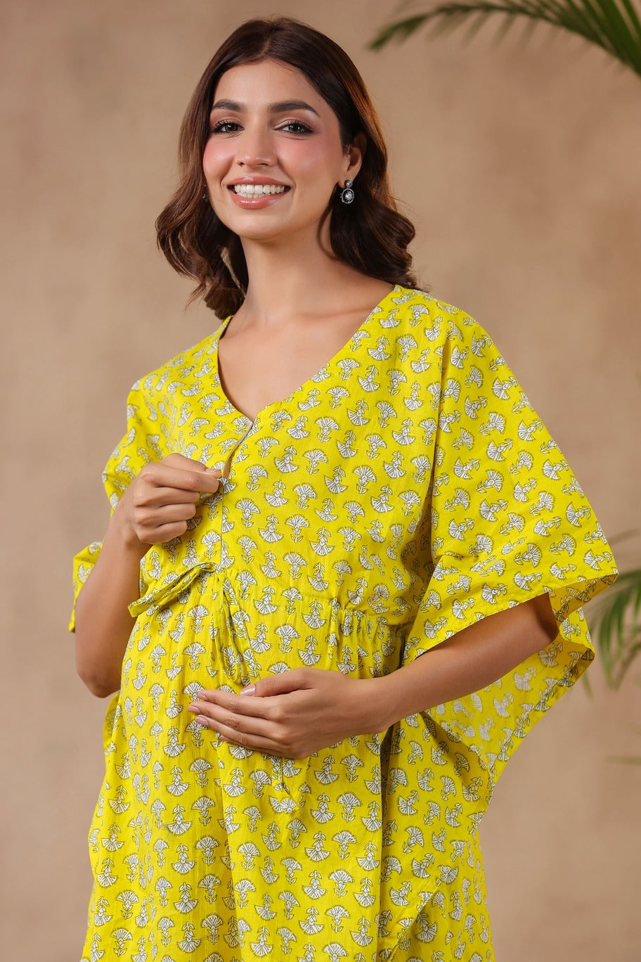 Mushrooms On Yellow Maternity & Nursing Kaftan Set