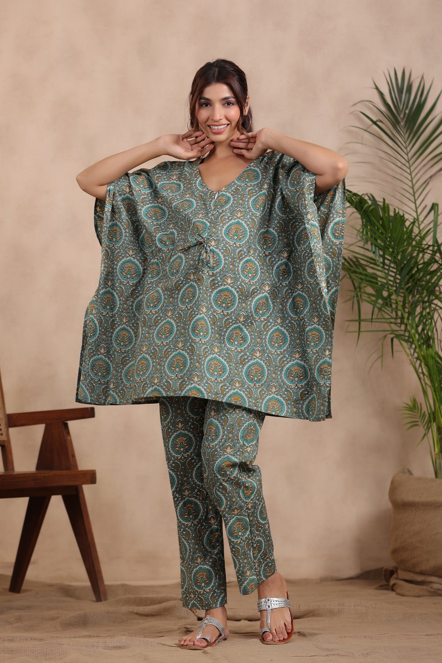 Lush Green Maternity & Nursing Kaftan Set