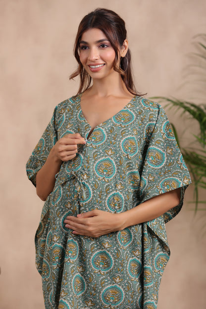 Lush Green Maternity & Nursing Kaftan Set