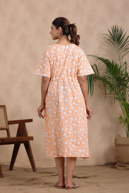 Peachy Floral Harmony Maternity & Nursing Kaftan Dress