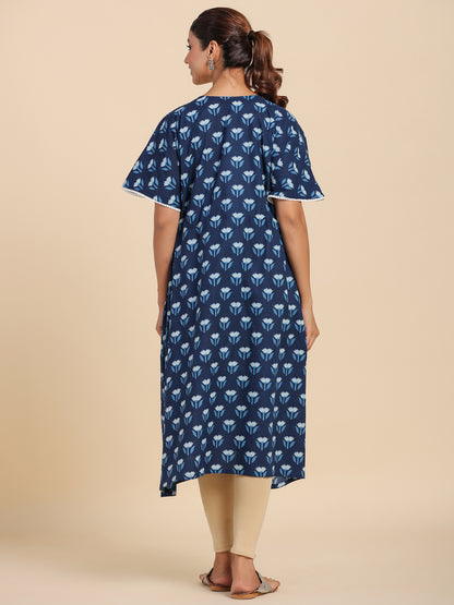 Dainty Florals On Indigo Maternity & Nursing Kaftan Kurta