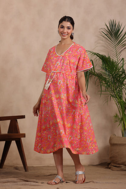 Crimson Garden Maternity & Nursing Kaftan Dress