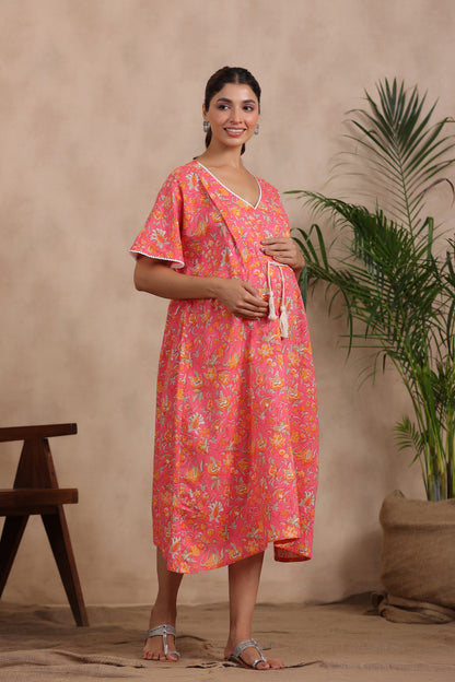 Crimson Garden Maternity & Nursing Kaftan Dress