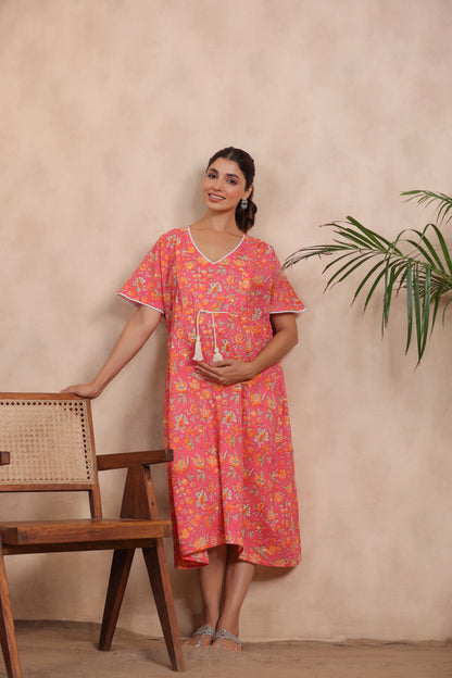 Crimson Garden Maternity & Nursing Kaftan Dress