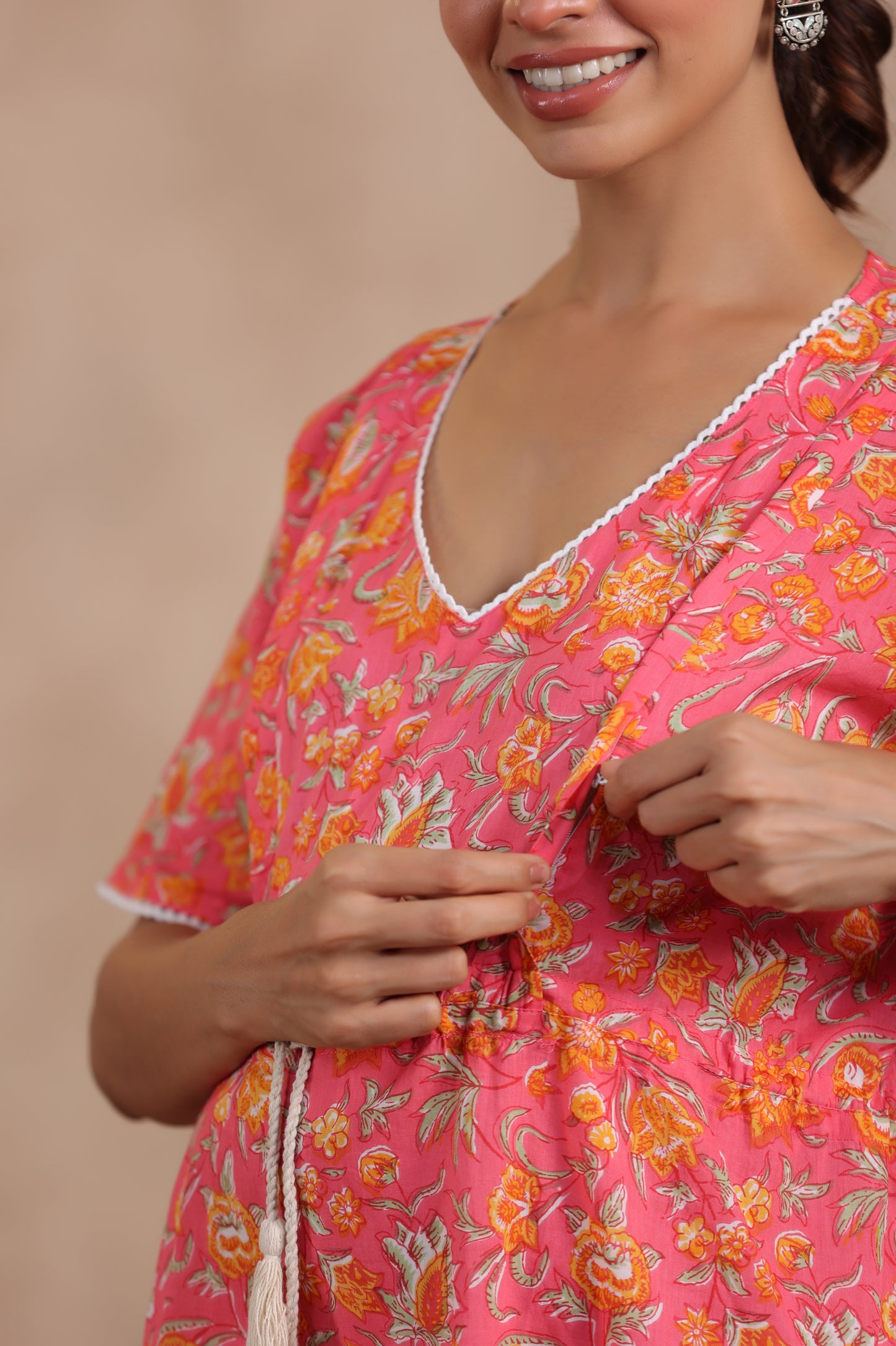 Crimson Garden Maternity & Nursing Kaftan Dress