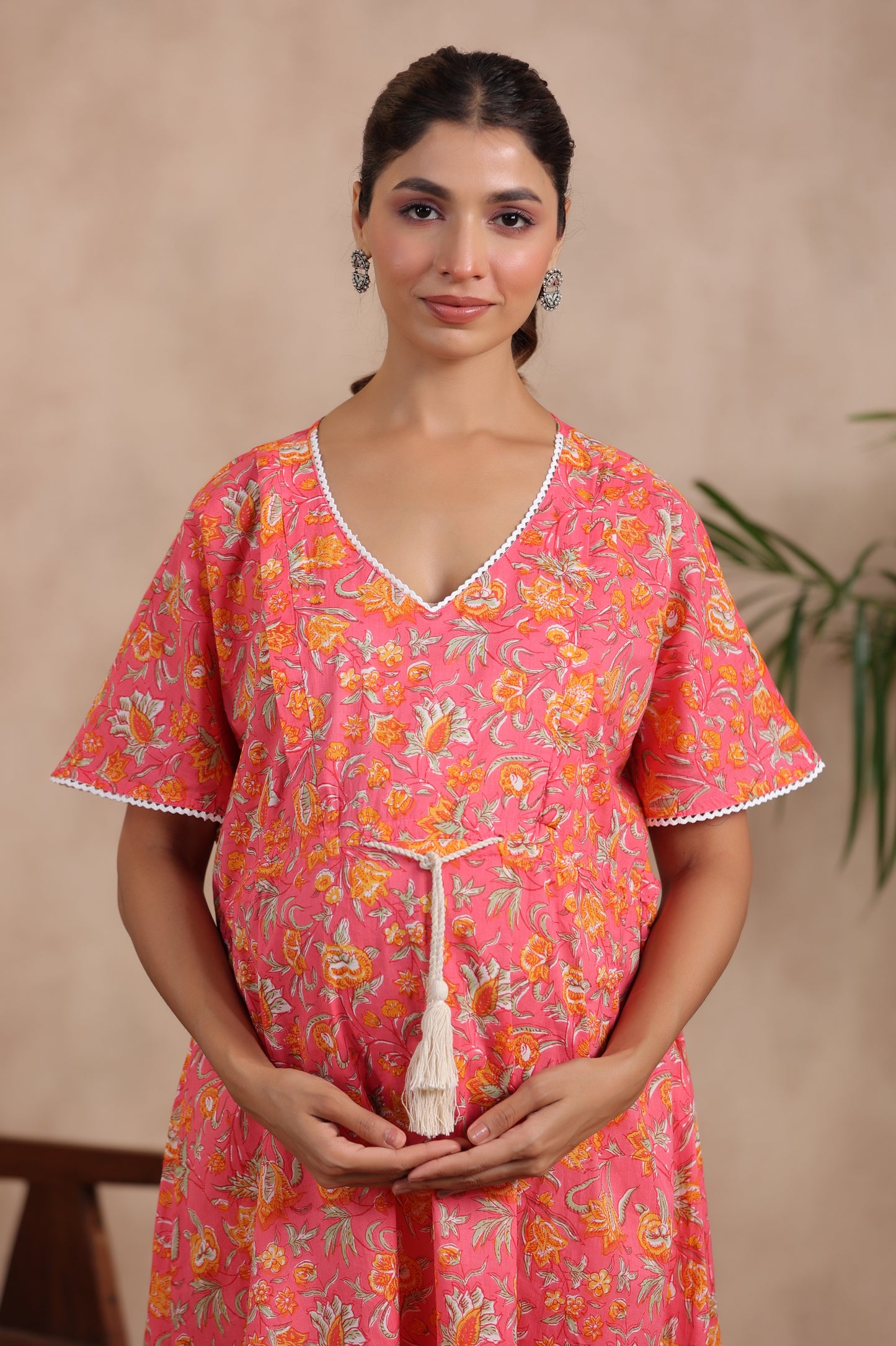 Crimson Garden Maternity & Nursing Kaftan Dress