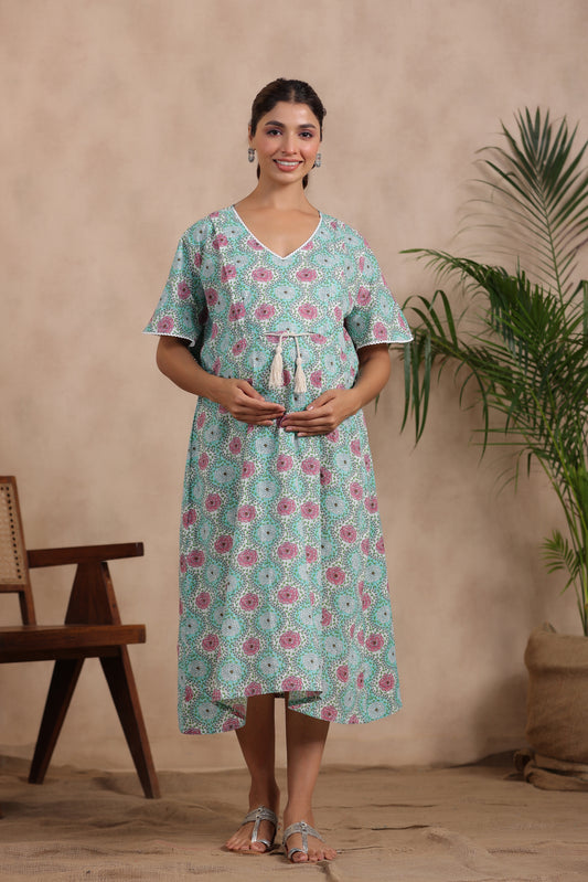 Floral Fantasy Maternity & Nursing Kaftan Dress