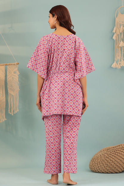 Geometric Shapes On Blue Maternity & Nursing Kaftan Set