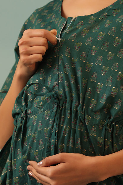 Ethnic Motifs On Green Maternity & Nursing Co-ord
