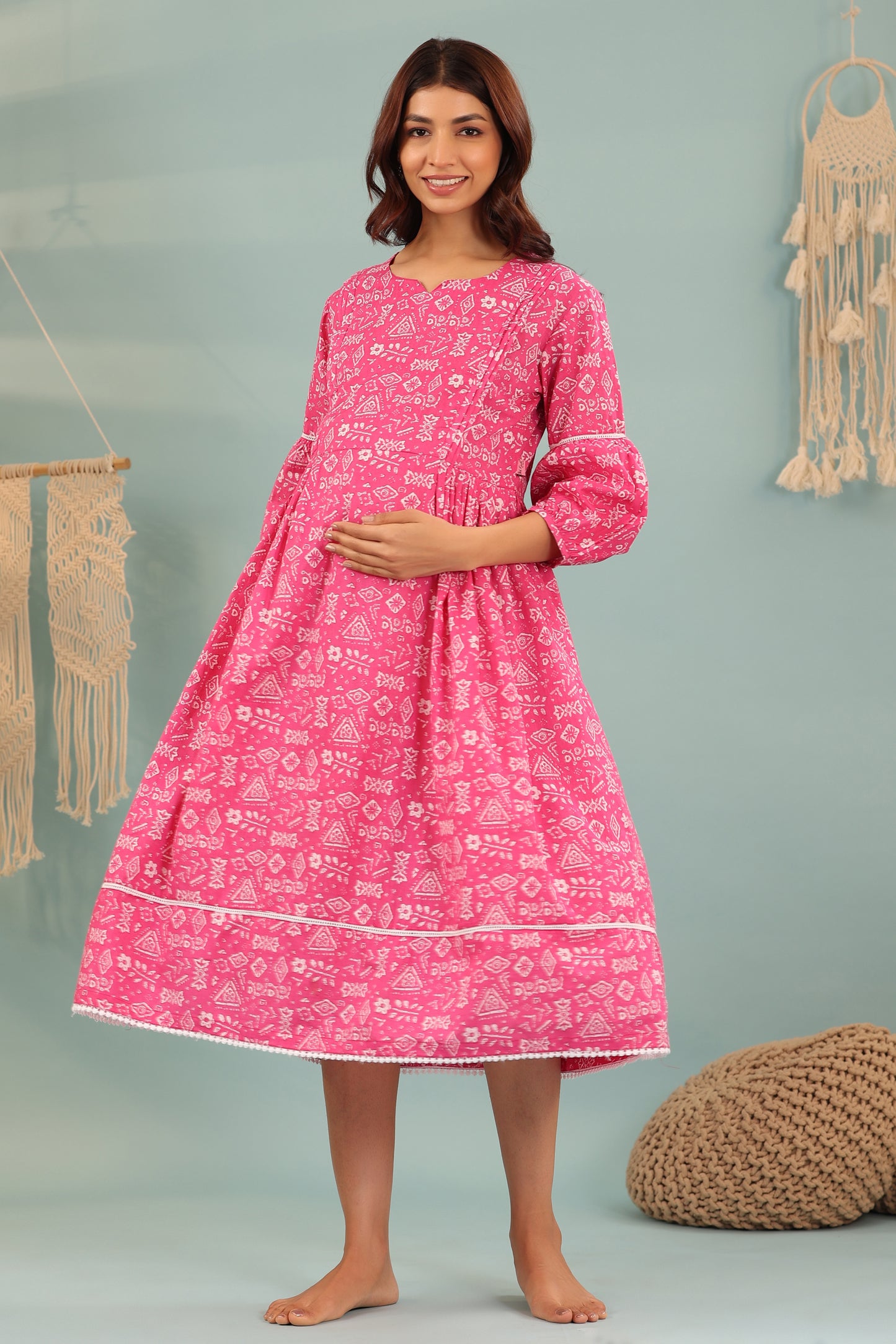 Abstract Print Overlay Maternity & Nursing Dress