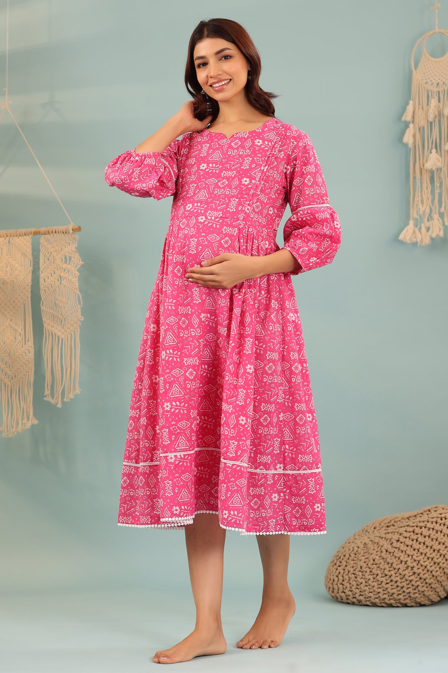 Abstract Print Overlay Maternity & Nursing Dress