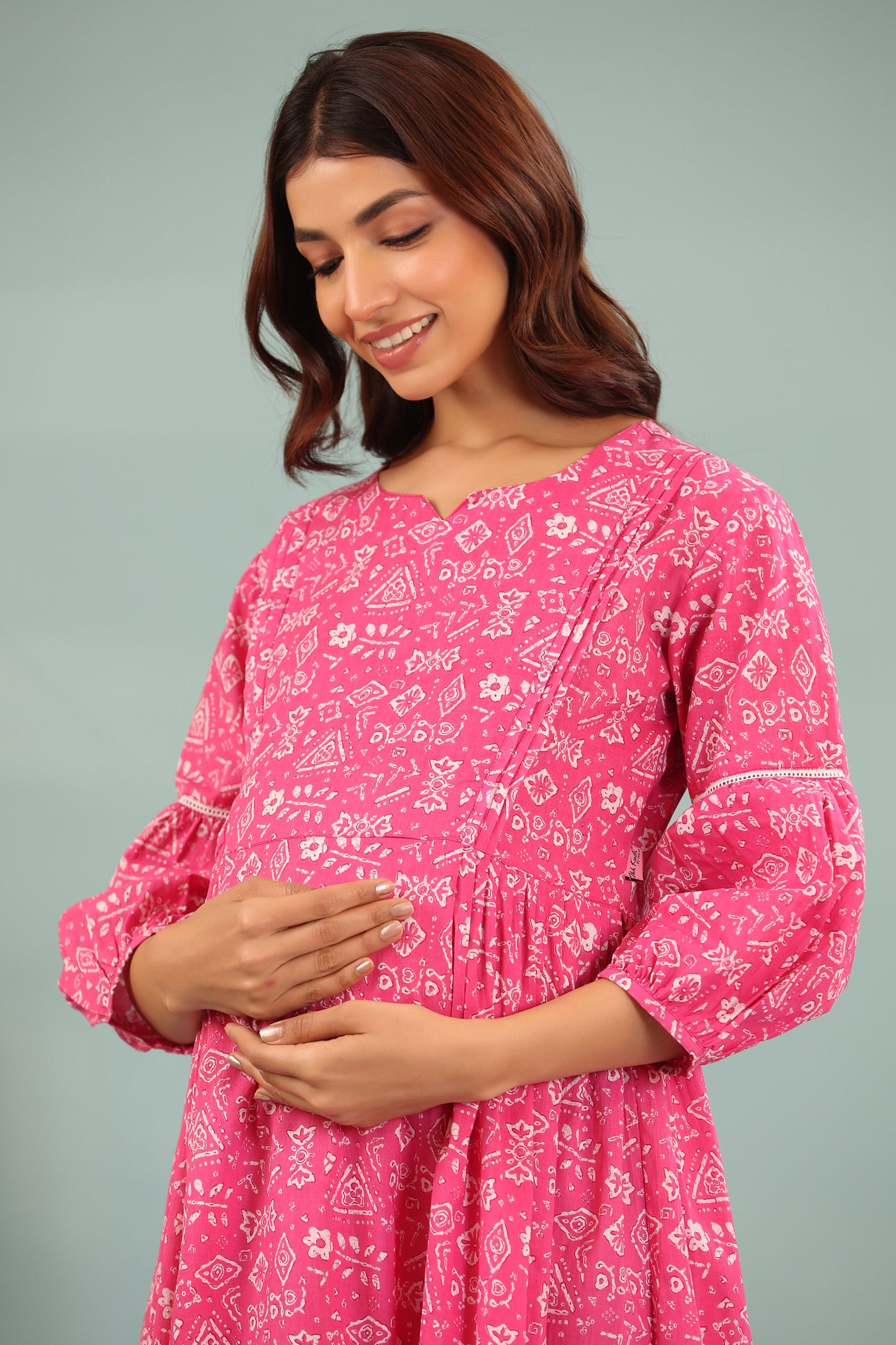 Abstract Print Overlay Maternity & Nursing Dress