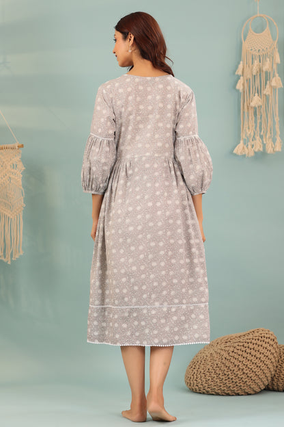 Dusk Bloom Grey Maternity & Nursing Dress