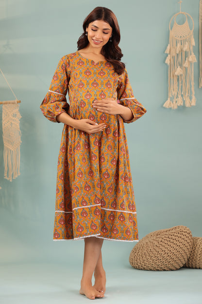 Mustard Blossom Maternity & Nursing Dress