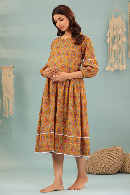 Mustard Blossom Maternity & Nursing Dress