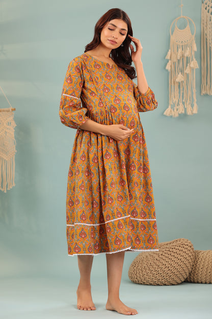 Mustard Blossom Maternity & Nursing Dress