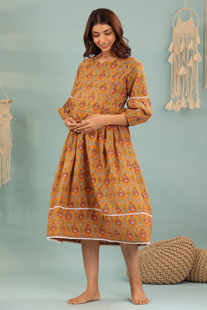 Mustard Blossom Maternity & Nursing Dress