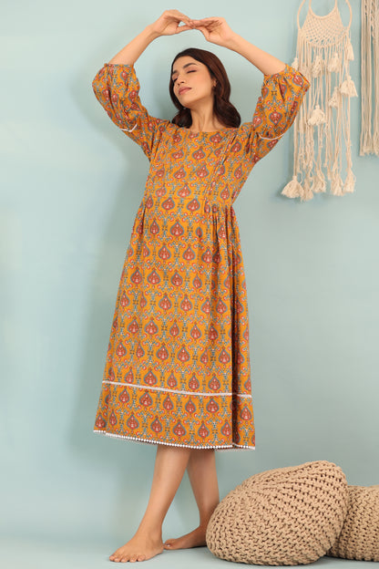 Mustard Blossom Maternity & Nursing Dress