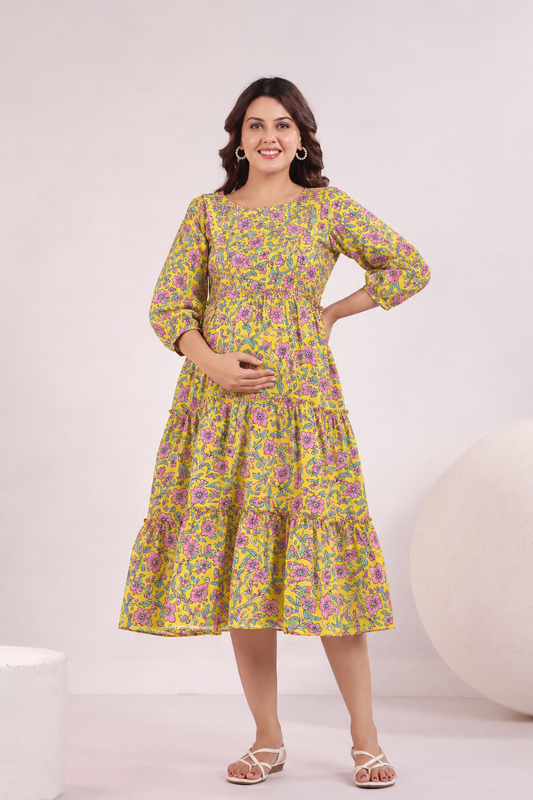 Basanti Jaal Maternity & Nursing Tier Dress