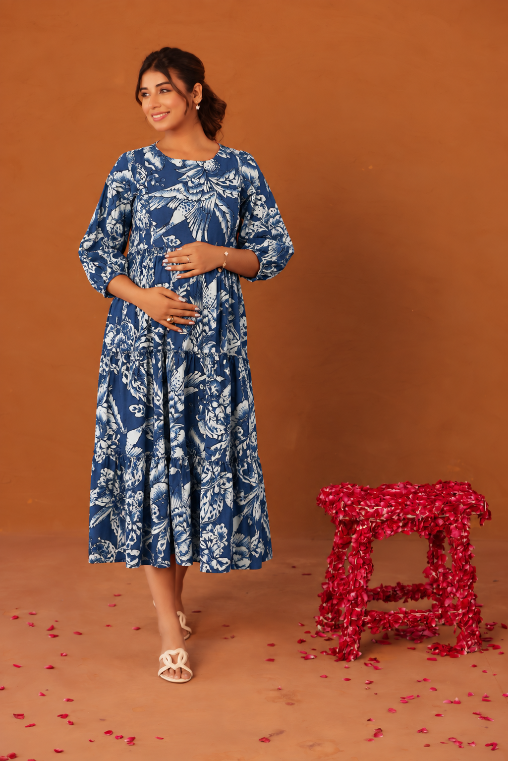 Indigo Flora Maternity & Nursing Tier Dress