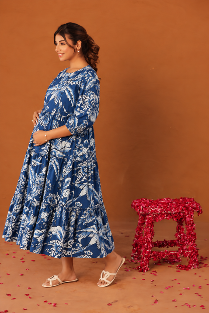 Indigo Flora Maternity & Nursing Tier Dress