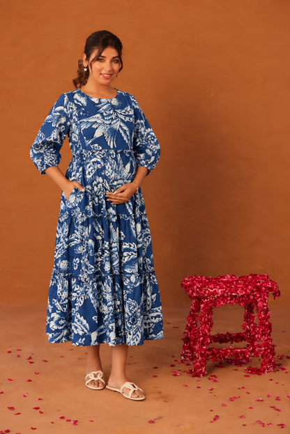 Indigo Flora Maternity & Nursing Tier Dress