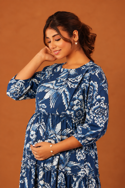 Indigo Flora Maternity & Nursing Tier Dress