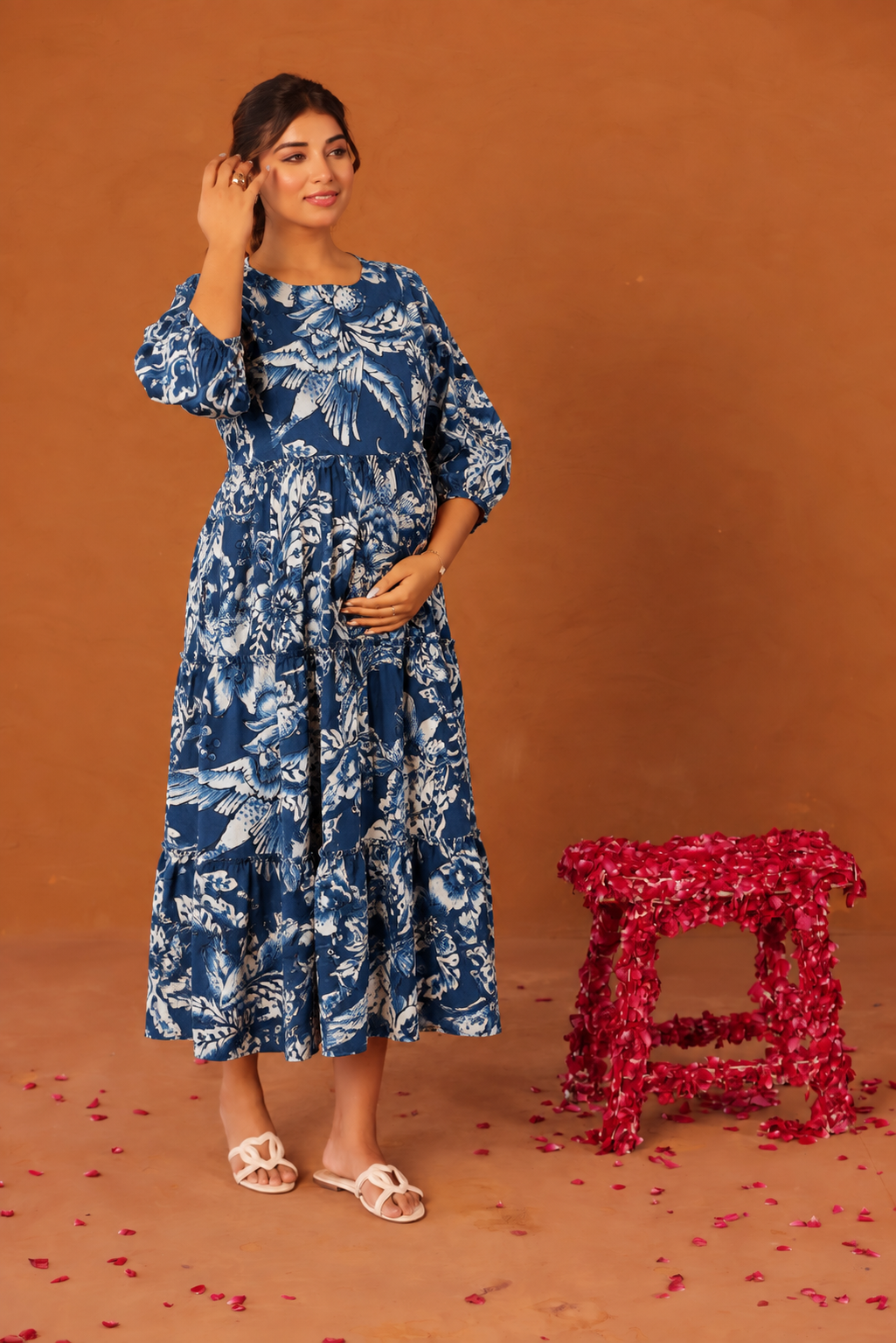 Indigo Flora Maternity & Nursing Tier Dress