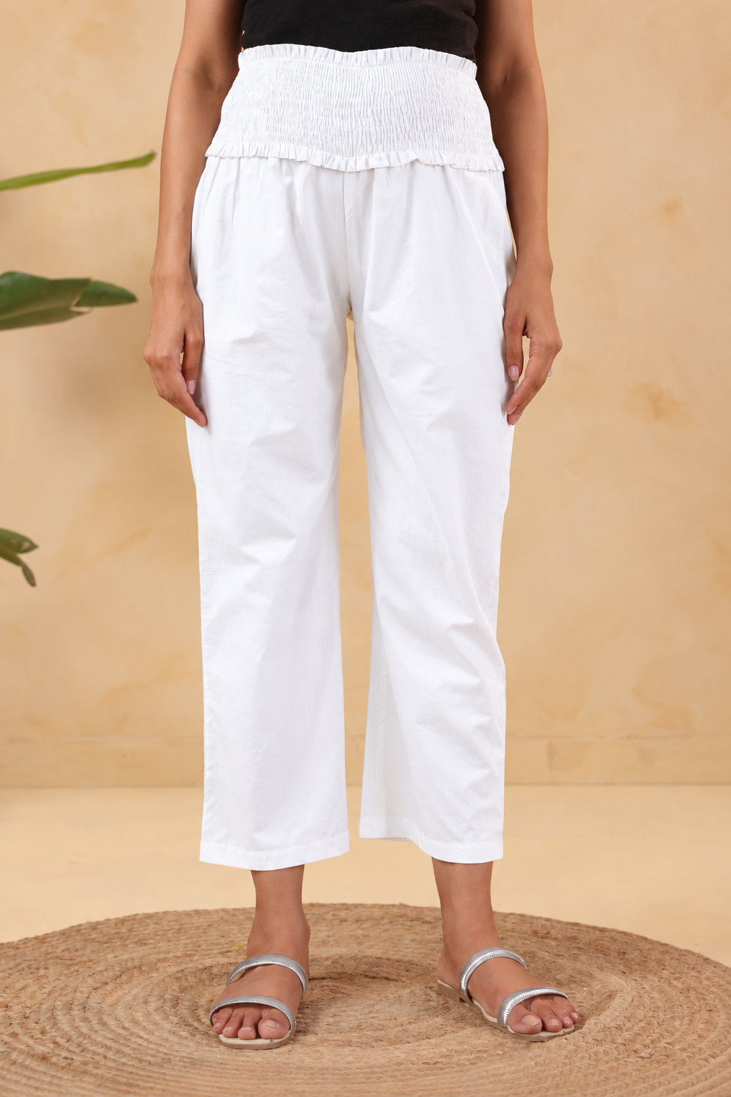 Cloud White Cotton High Rise Maternity Pant