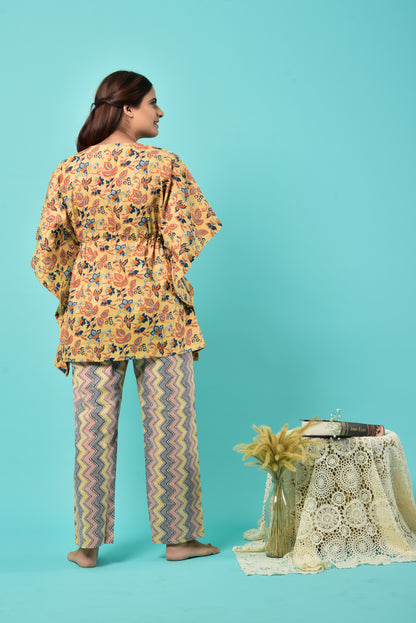 Florals With ZigZag Cotton Kaftan Set