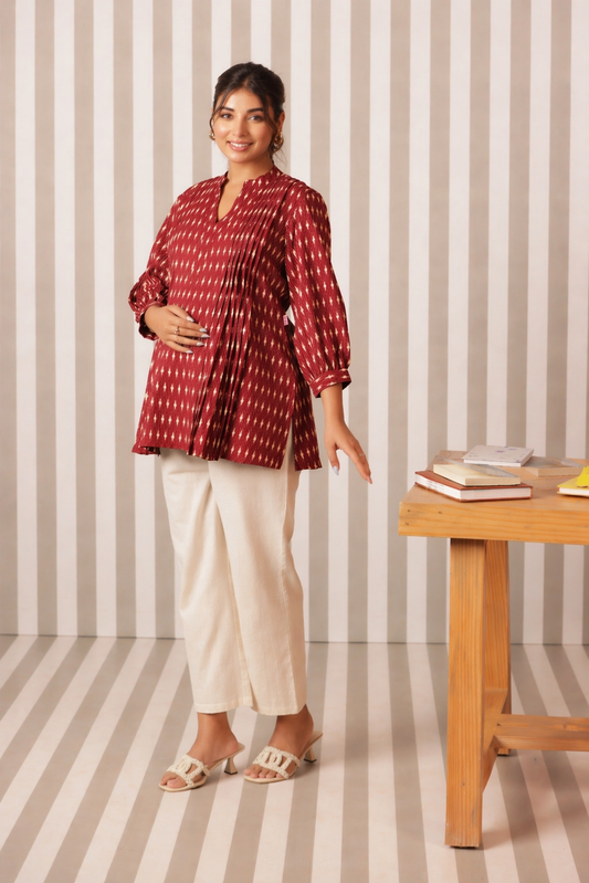 Crimson Ikkat Trail Maternity & Nursing Top